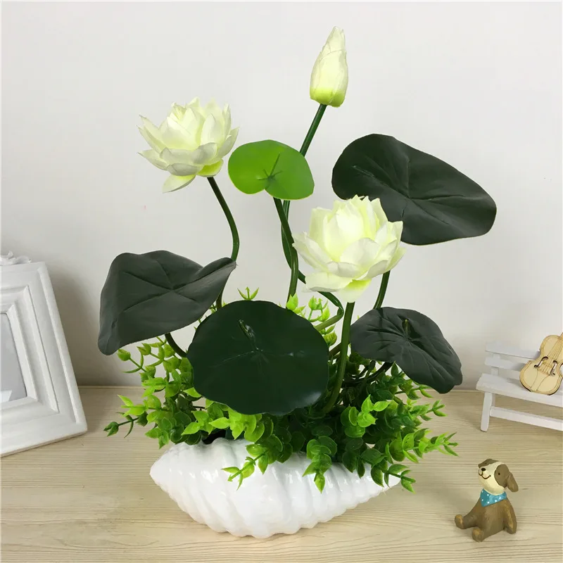 46cm Simulation small lotus flowers fake PU water lily DIY home wedding garden table home decor plant flores artificiales gift