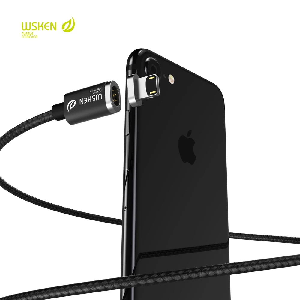 Магнитный зарядный кабель WSKEN 2 в 1 для iPhone 6, 7, 8 Plus, X, samsung, Xiaomi, 8 pin, IOS, Micro usb, светодиодный кабель для быстрой зарядки