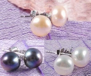 

ry00856 3 pairs Genuine cultured flat pearl stud earrings A0422