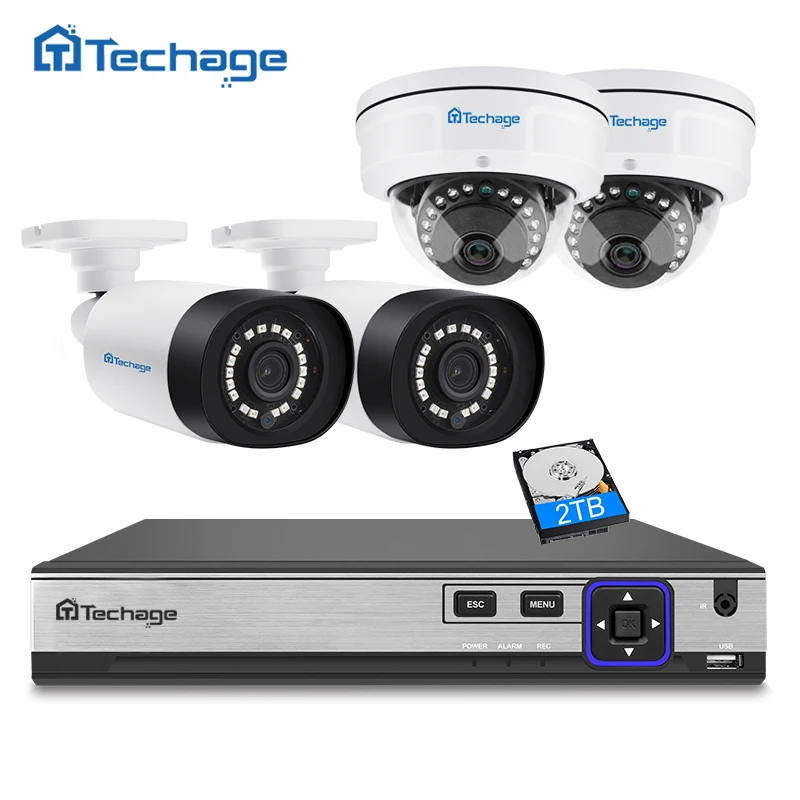 

Techage H.265 4CH 4MP POE NVR CCTV System Indoor Outdoor Vandalproof Dome PoE IP Camera P2P Video Security Surveillance System
