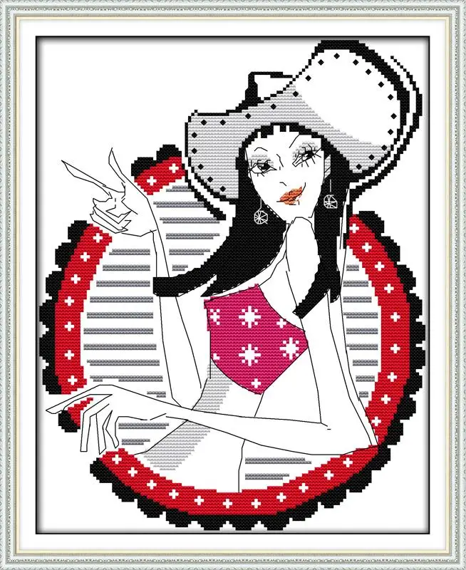 

Free Beauty girl Embroidery floss Counted Cross Stitch DIY Needlework 14CT 11CT DMC Cross Stitch Kits For Embroidery Cross Craft
