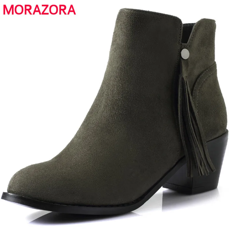 

MORAZORA PU nubuck leather shoes woman high heels shoes round toe ankle boots for women solid zip fashion boots