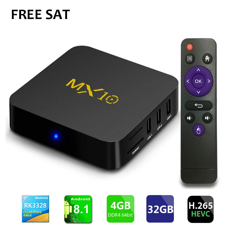 Свободно сел MX10 ТВ Android 8 1 Smart коробка 4 К ГБ 32 Rockchip RK3328 четырехядерный 2 ГГц Wi-Fi IP