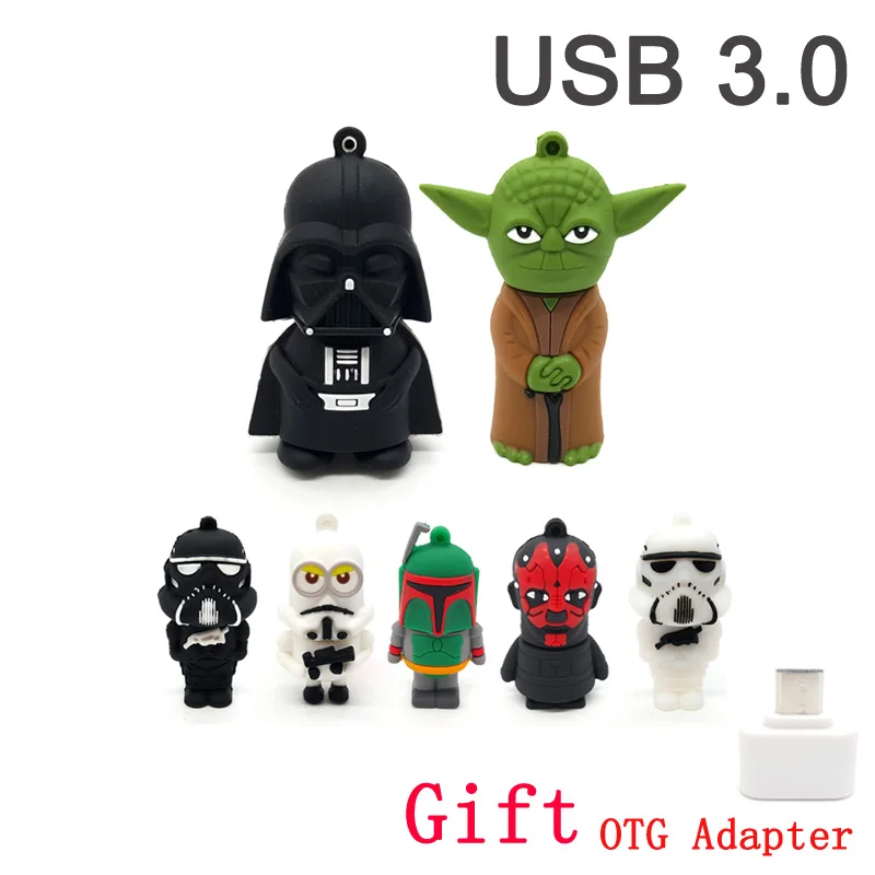 

Cartoon USB 3.0 Star Wars USB Flash Drives Pendrive 64GB 32GB 16GB 8GB 4GB Pen Drive Memory Stick Gift with OTG Adapter