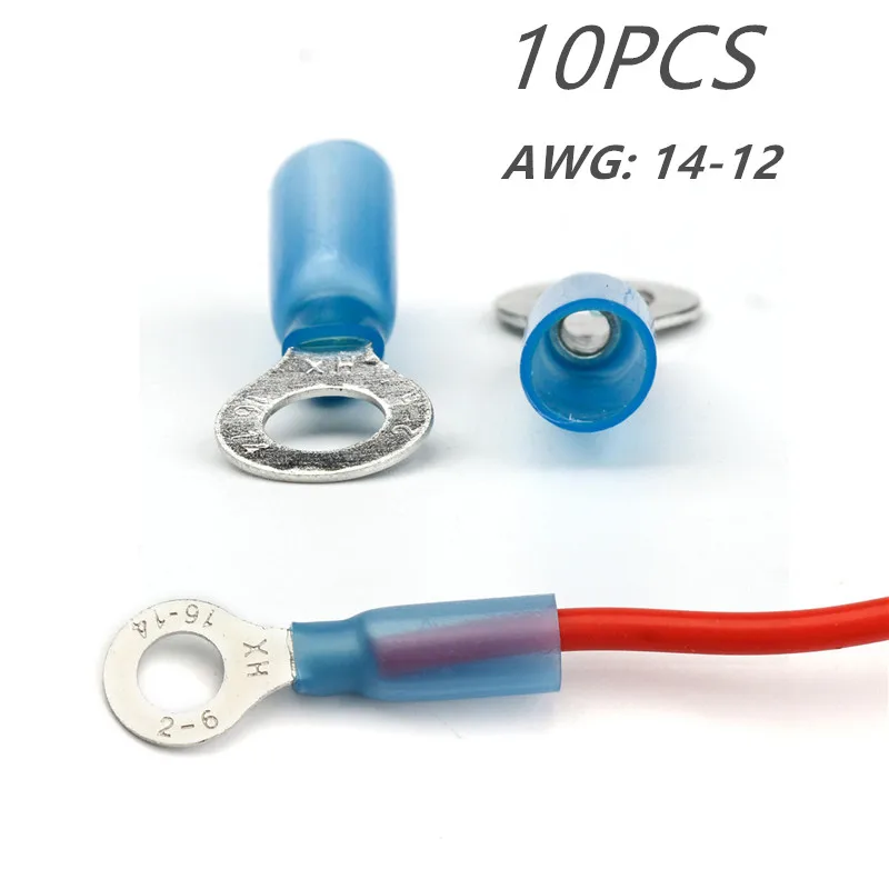 YT 10PCS Heat Shrink Blue Ring Insulated Terminal Connector HRV2 6