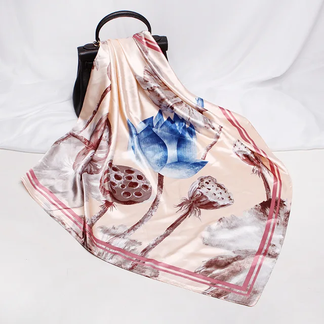 Fashion Kerchief Hair Scarf For Women Print Silk Satin Hijab Scarfs 90*90cm Square Neckerchief Headband Scarves For Ladies 2021 W42524