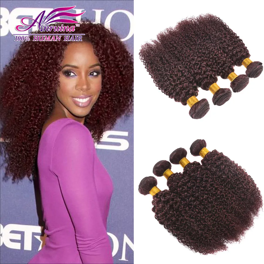 Premium 7a Peruvian Curly Hair Extensions 4pcs Red Burgundy Human