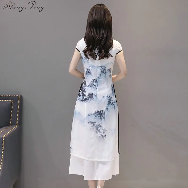 Аозай кружева qipao китайская женская одежда Ципао с коротким рукавом платье цветочный qipao для женщин Q203