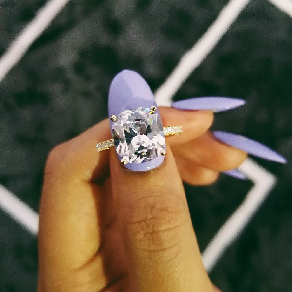 

Solid Real Fashion Cushion Cut Silver Color Ring Finger and CZ Stone for Women Jewelry Engagement Ring R1953S-golden