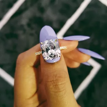 

Solid Real Fashion Cushion Cut Silver Color Ring Finger and CZ Stone for Women Jewelry Engagement Ring R1953S-golden