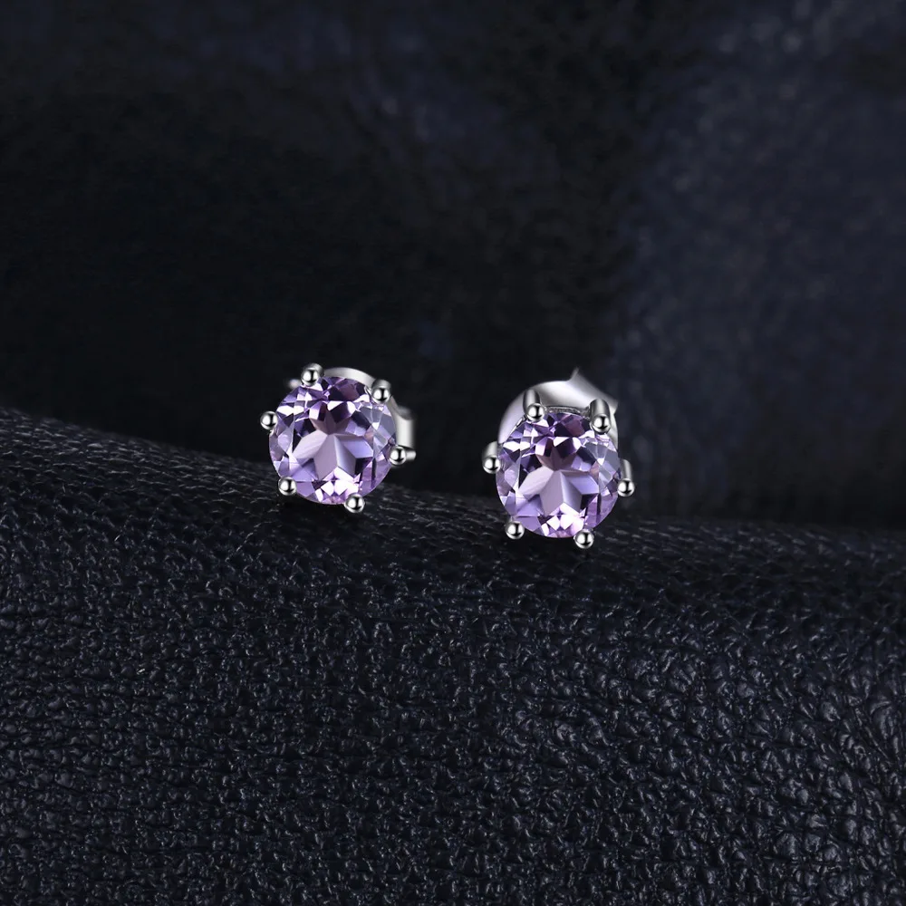 Jewelrypalace круглый 0.9ct Природный аметист Серьги гвоздики твердых стерлингового