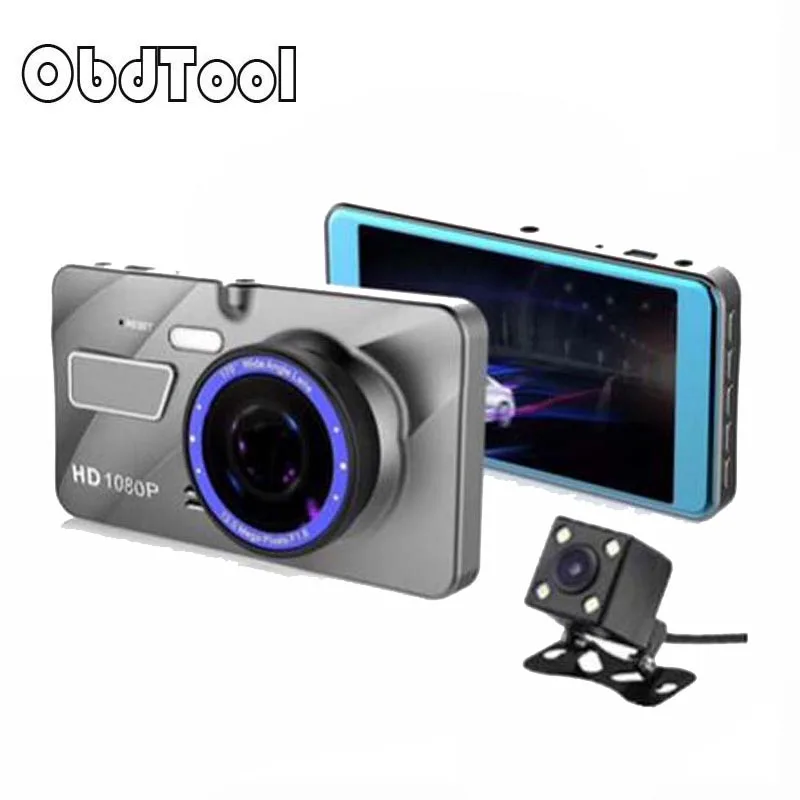 

OBDTOOL Fashion Full HD 1080P Dual Lens Vehicle Blackbox Car DVR 4 Inch View Wide Angle Loop Recording Motion Detection