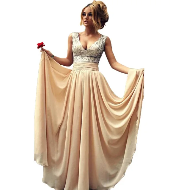 vintage gold sequin prom dresses 2017 long v neck formal evening gold prom dress plus size