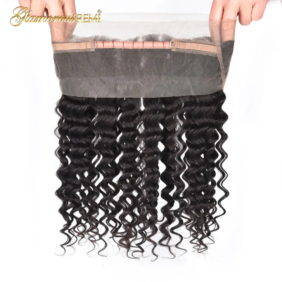 Peruvian Deep Wave Hair Pre Plucked 360 Lace Frontal Closure With Baby Hair 100% Human Remy Hair Closure Free Part Natural Color