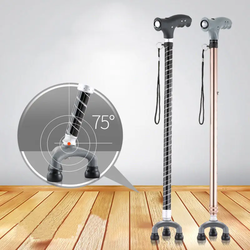 Lidar com Alça de Metal Fiel para o Velho Homem de Trekking Ultraleve Ajustável Bengala Cane Folding Led Light Cabeça Pivotante 3 Base 6 Lidar Com Alça de Metal Cabeça Pivotante