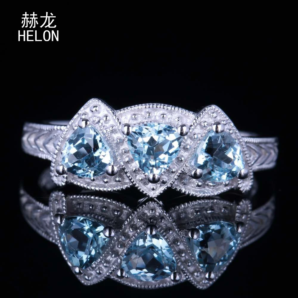 

925 Sterling Silver Genuine Sky Blue Topaz Gemstone Engagement Ring Romantic Antique Wedding Fine Jewelry Ring Trillion 4X4mm
