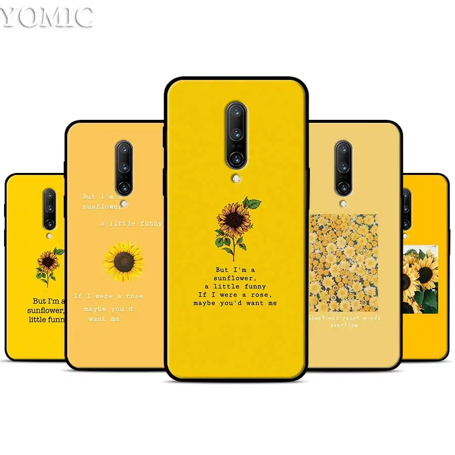 

Yellow Sunflower Silicone Case for Oneplus 7 7Pro 5T 6 6T Black Soft Case for Oneplus 7 7 Pro TPU Phone Cover