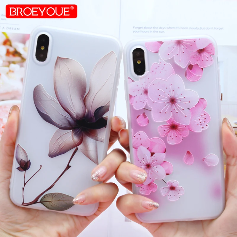 Case For iPhone 7 Case XR XS Max Case For iPhone 8 7 Plus X 5 SE 5S 6 6S Plus Cases Floral 3D Relief Silicone Soft Flowers Capa
