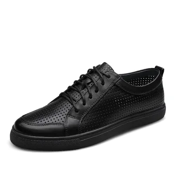

Summer Breathable Men's Skateboarding Shoes Genuine Leather Cut-outs mesh Lace up Outdoor Sport Shoes walking Sneakers Classics
