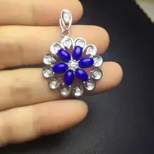 Натуральный Лазурит кулон 925 Серебро Природный камень кулон Цепочки и ожерелья модный небольшой подсолнечника женщин девушки ювелирные изделия