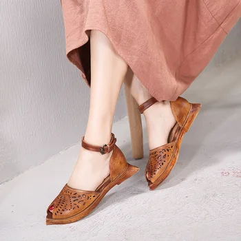 

Fish Shape Women' s Sandals Shoes Handmade Special Natural Leather Lady Sandals Ankle Strap 2019 Female Summer Shoes