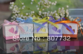 

Sweet Wedding Candy Box Favor Box With Ribbon Pink Blue Purple Yellow Orange, 5*5*5cm For Party Or Wedding Baby Shower