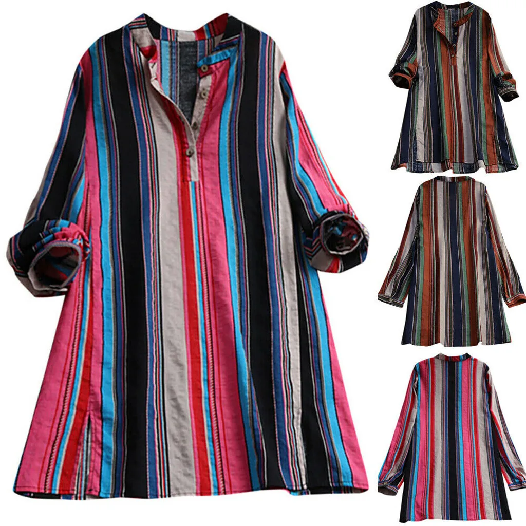 SAGACEC блузка женская 5xl 2019 Женская с длинным рукавом в полоску кафтан мешковатая