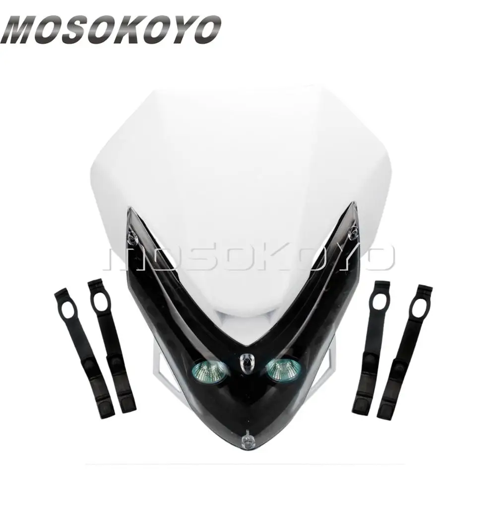 Supermoto мотоциклетный головной светильник для FZR Fazor FZ6 YZF R1 R6 Dirt Bike Motocross Head Lamp w/светодиодный светильник указателя поворота - Цвет: Белый