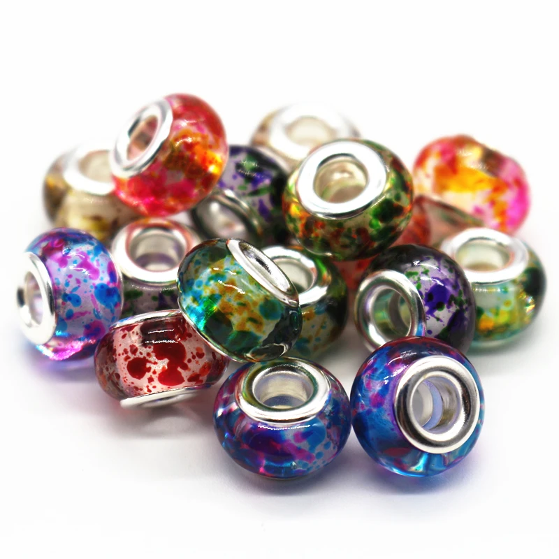 

100pcs/lot Mixed Color 14MM Big Hole Loose Acrylic Beads Fit European Jewelry Bracelet Charms DIY