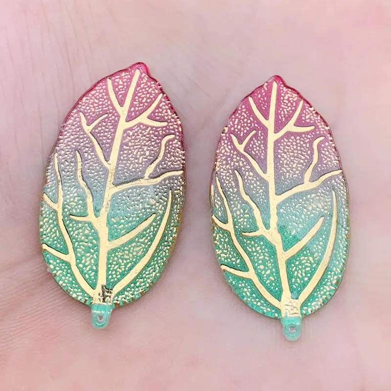 

10pcs 21*40mm Rhinestones Flat Back Leaf Gems Button Crafts Garment decoration -A203