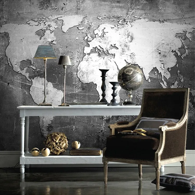 Индивидуальные размеры Высокое качество 3D Карта мира Настенная роспись для офиса Кабинет гостиная ретро черно-белые Экологичные обои