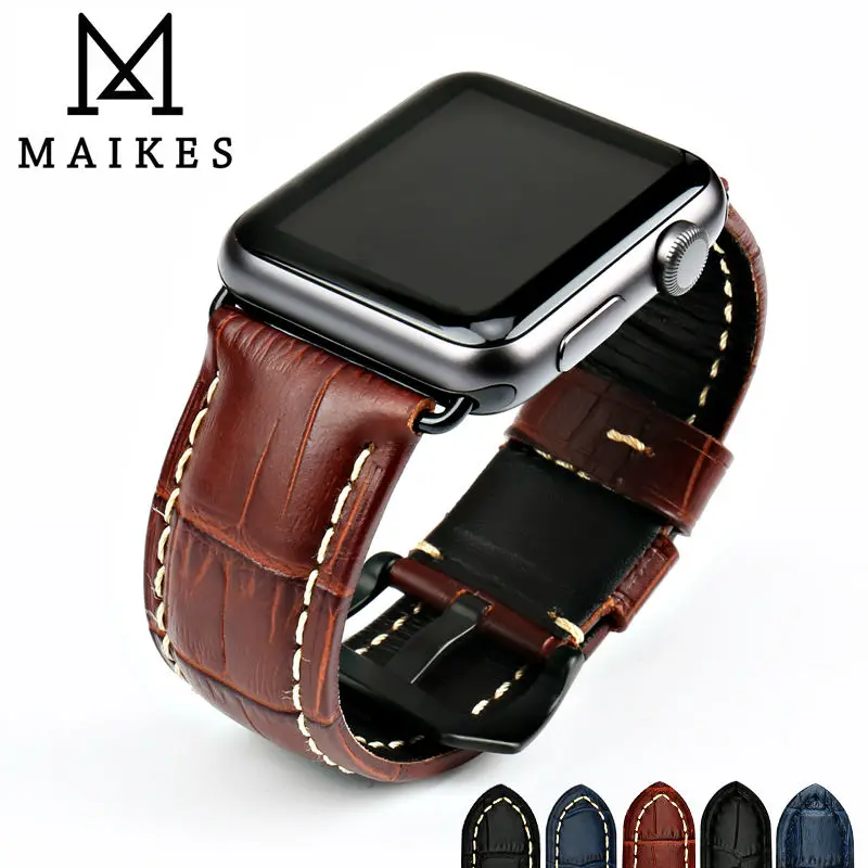 MAIKES watchbands genuine cow leather watch strap for Apple Watch Band 42mm 38mm series 4-1 iwatch 4 44mm 40mm watch bracelet