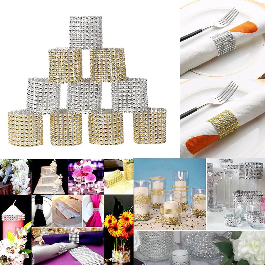 

10/20/50/100 Bling Diamond Rhinestone Mesh Wrap Napkin Ring Wedding Decor Gold Wrap Napkin Ring Chair High Quality Wedding Decor