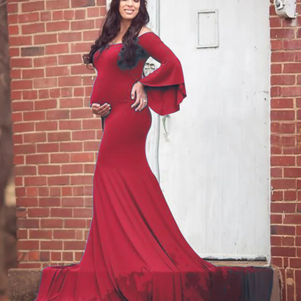 

Maternity Clothing Photography Props Pregnancy Dress Shoulderless Long sleeve Maternity Dress For Photo Shooting Pregnant Dress