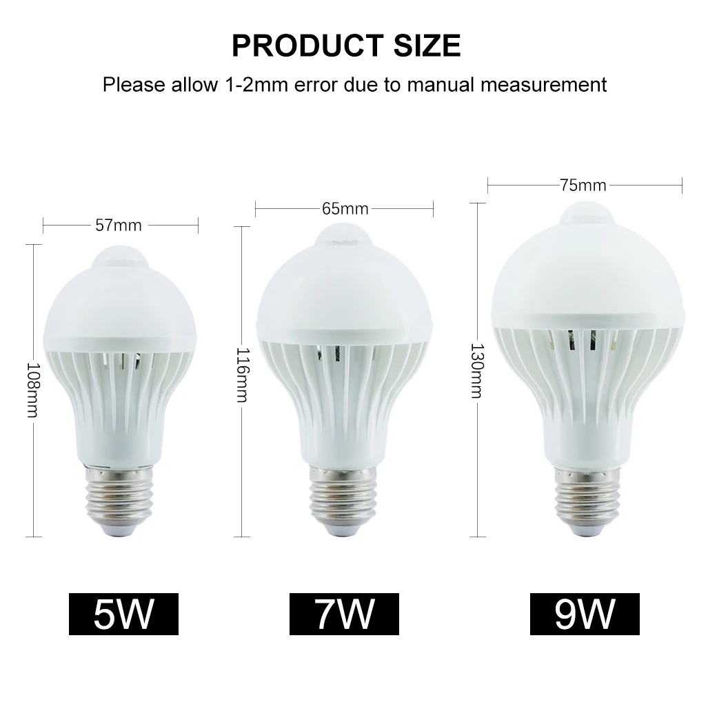 PIR Светодиодная лампа с датчиком E27 AC85-220 V лампочка датчика движения Светодиодная лампа 5 Вт 7 Вт 9 Вт для умного дома Освещение ночного света