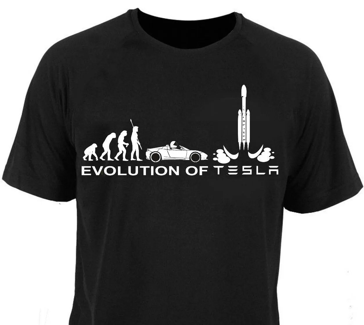 Дешево Футболка эволюции Тесла Сокол spacex модель s x 3 родстер пародия новый короткий рукав круглый вырез горловины короткий рукав
