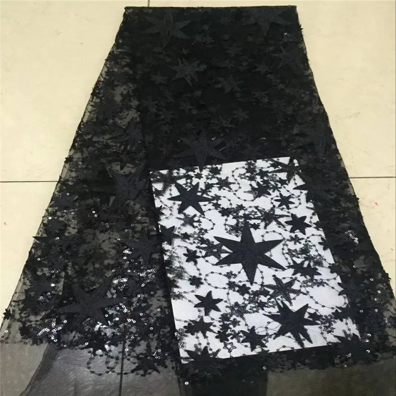

2018 hot sale french lace fabric with beads nice design black color popular african dress lace fabric 5 yards per lot net lace