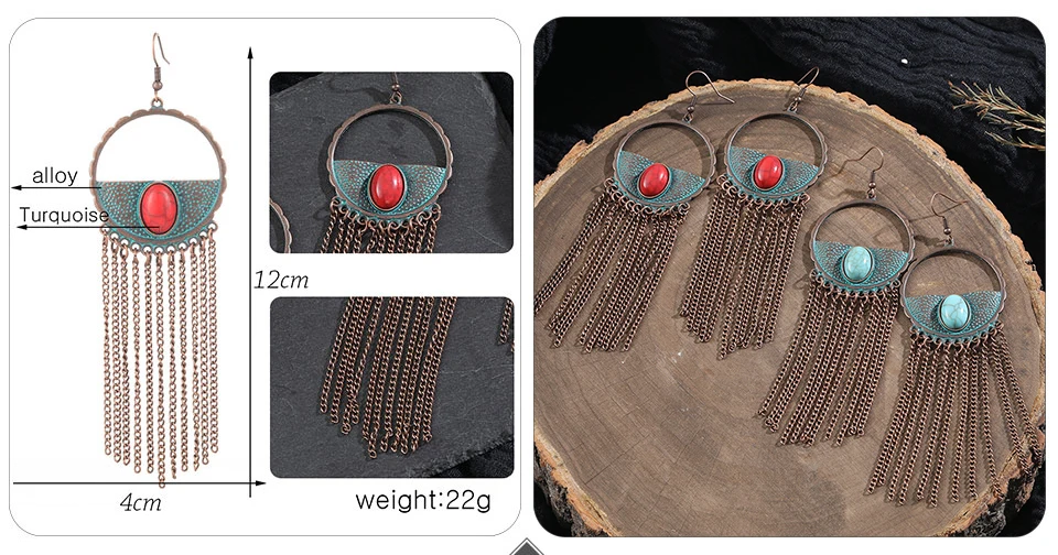 Vintage Bronze Geometric Women's Earrings Jewelry 2019 Long Metal Tass