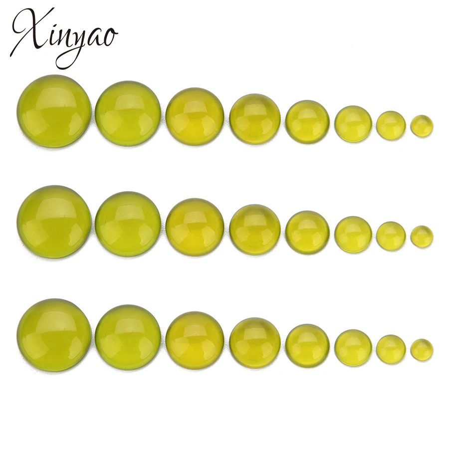 

XINYAO 20Pcs/lot 6/8/10/12/14/16/18/20mm Olive Green Handmade Round Flat Back Resin Cabochons Cameo Diy Jewelry Findings Making