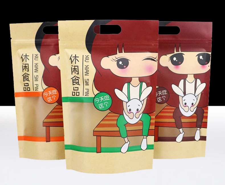 1 visible,transparent,packaging,resealing,pattern,colored Print,character,Cartoon,portable,kraft paper,storage,food,nuts,casual bag,biscuit,candy,standing,zipper,ziplock (8)