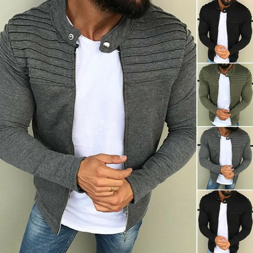 

2018 New Style Fashion Solid Men's Winter Zipper Slim Collar Jacket Tops Long Sleeve Casual Coat Outerwear