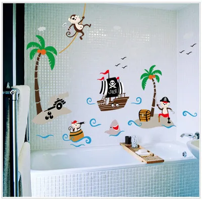 Sea Scenery Coconut Palm Monkey Wall Stickers For Kids Rooms Coconut Palm Monkey Wall Stickers
