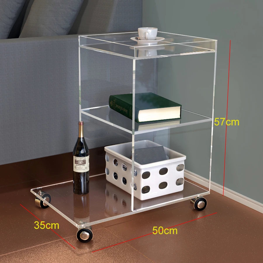ONELUX Прозрачный Акриловый столик для дивана, журнальные чайные столы на колесиках-50 w 35d 57h cm