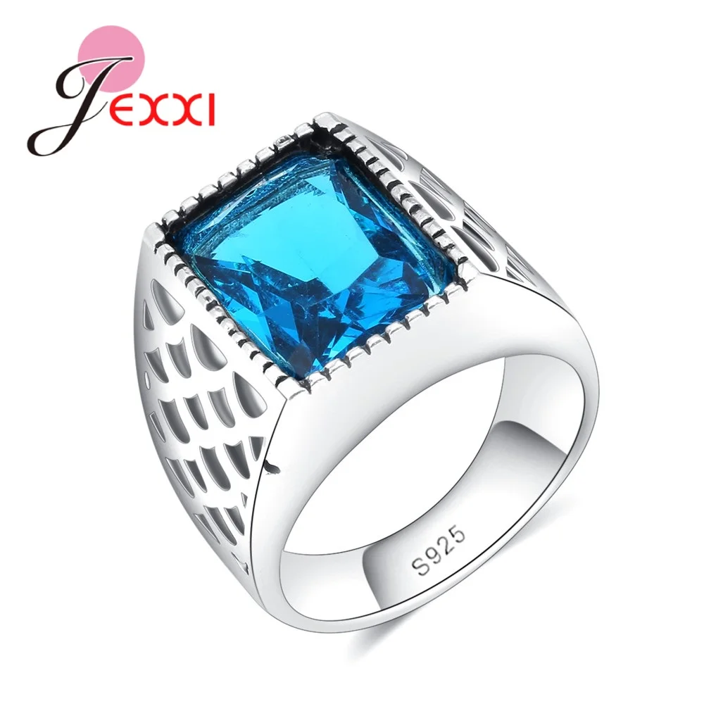 Мужское кольцо из серебра 925 пробы с синим фианитом|finger rings mens|finger ringring men |