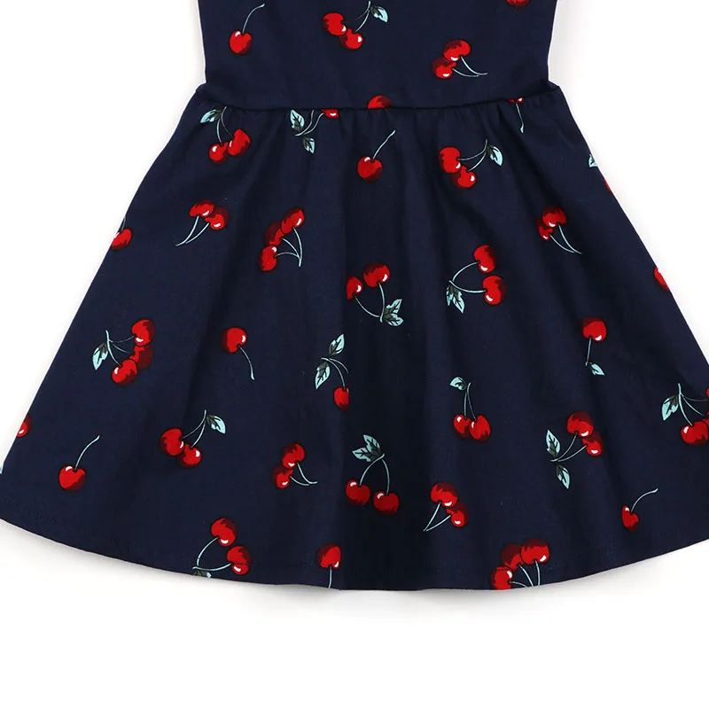 Summer Girls Dress Cherry Floral Print Princess Dresses for Children's Clothing Cotton Kids Casual Dresses (2)