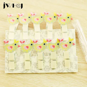 

10 pcs/lot Mini cute chicken Wooden Clip kawaii DIY Photo Paper Clips with Hemp Rope Photo Hanging message memo clips