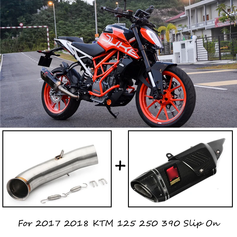 

For 2017 2018 KTM Duke 125 250 390 Motorcycle Exhaust System Stainless Steel Mid Link Pipe + 51 mm Carbon Fiber Tail Escape Pipe