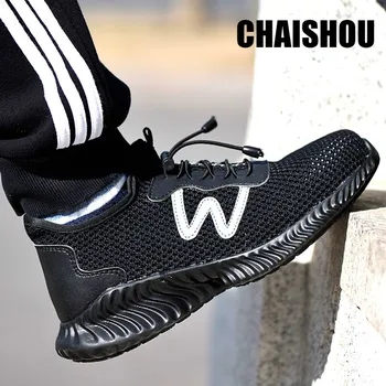 

shoes men breathable safety shoes Lightweight summer anti-smashing piercing work sandals Single mesh sneakers plus size 46 cs479