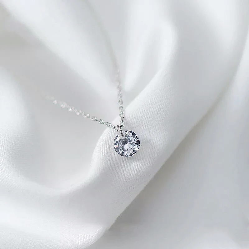 

925 Sterling Silver Pendant Necklace Round Crystal Fine Jewelry For Women Romantic Engagement Jewelry D3907