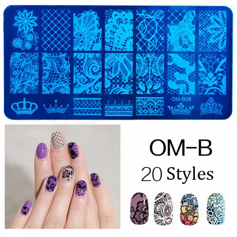 

1Pc Rectangle Nail Stamping Template Negative Space Geo Flower Stamp Nail 12*6cm Nail Stamping Plate 20 Patterns OM-B